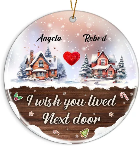 Vista 7 de Adorno personalizado para la primera Navidad del bebé 2025 con nombre personalizado, lindo oso en la luna, adornos redondos, regalo de primer