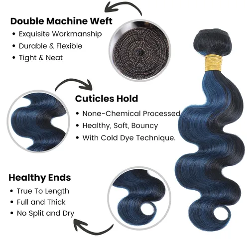 Vista 3 de Black Mix Blue Highlight Bundle Cabello humano ondulado 14 16 18 IN