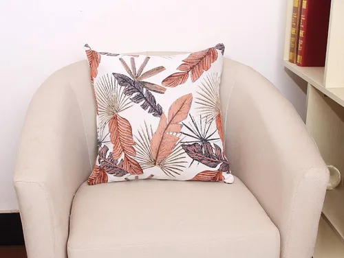 Vista 2 de Yeiotsy Funda de cojín decorativa, diseño de hojas tropicales, chenilla jacquard (rojo ladrillo, 18 x 18 pulgadas)