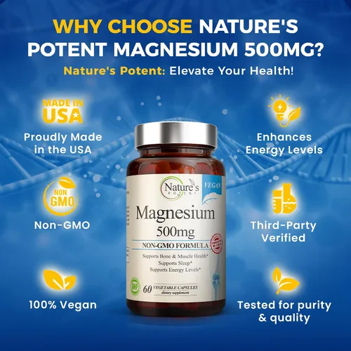 Vista 4 de Nature's Potent Suplementos de magnesio Citrato de magnesio y óxido de magnesio 500 mg Suplemento de magnesio vegano para mujeres y hombres