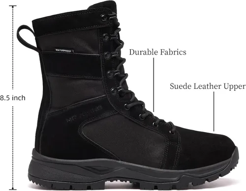 Vista 4 de Botas tácticas militares para hombre, ligeras, transpirables, botas de combate para senderismo, impermeables, de gamuza, botas de trabajo