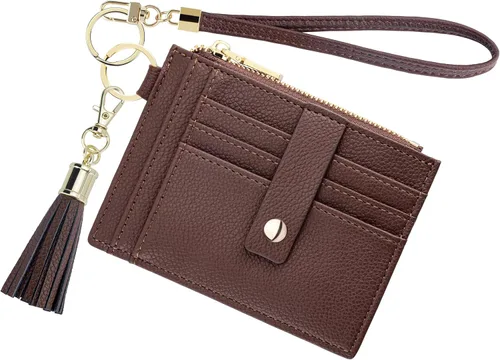 Vista 10 de Cartera con llavero para mujer, delgada, con bloqueo Rfid, tarjetero para tarjetas de crédito, cartera de identificación con cremallera, cartera