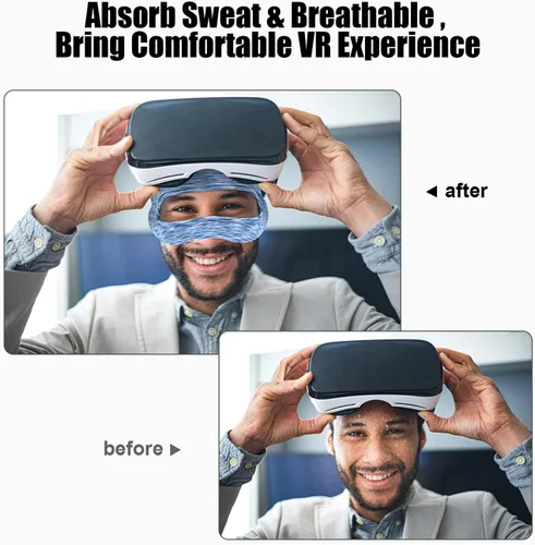 Vista 2 de SAYAFAN Máscara de ojos VR, banda de sudor VR transpirable ajustable para MetaOculus Quest 23, HTC Vive, PS, Gear, VR entrenamientos (3 piezas)