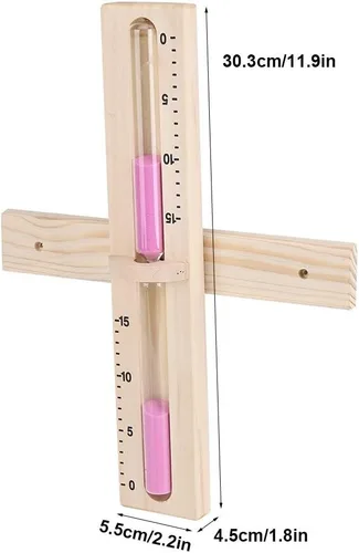 Vista 2 de Reloj de arena para sauna Temporizador de arena de 15 minutos de madera para sauna Temporizador de arena Montado en la pared Reloj de arena
