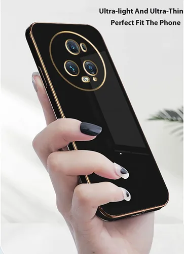 Vista 3 de Compatible con Honor Magic 5 Pro Funda de silicona rosa, chapado Honor Magic 5 Pro, funda delgada y suave a prueba de golpes (negro)