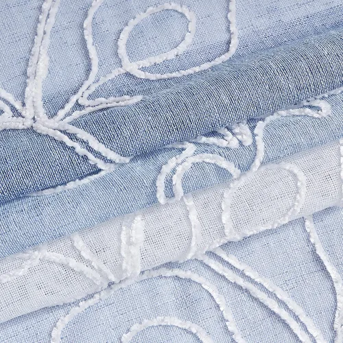 Vista 4 de Dainty Home Silvia - Par de paneles de ventana con bordado floral de chenilla de 76 x 84 pulgadas, color azul, SILV7684BL