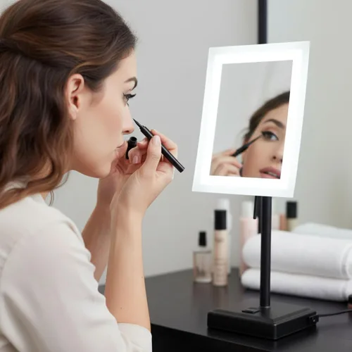 Vista 6 de JERDON Espejo de aumento de mesa iluminado - Espejo de maquillaje negro con aumento 5X y luces LED - Modelo JRT910BKL