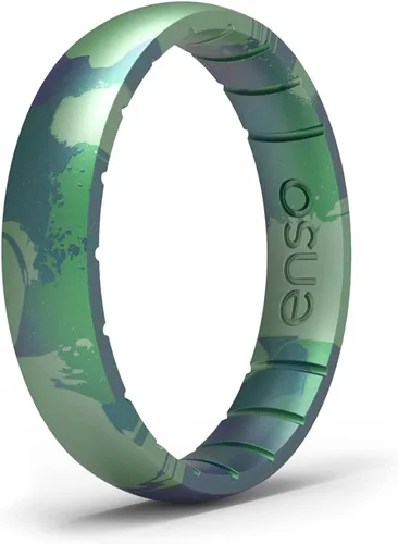 Vista 14 de Enso Rings Anillo de silicona fino hecho a mano, diseño cómodo y flexible, 0.169 in de ancho, 0.069 in de grosor