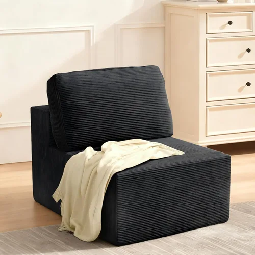 Vista 24 de Furnify Sofá modular tapizado de espuma de 30", Sofá de piso tapizado con almohada, Silla puf para dormitorio y sala de estar, No requiere