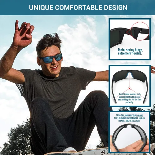 Vista 5 de TOREGE Gafas de sol polarizadas deportivas para hombres y mujeres, marco flexible, ciclismo, correr, conducir, pesca, montañismo, TR24