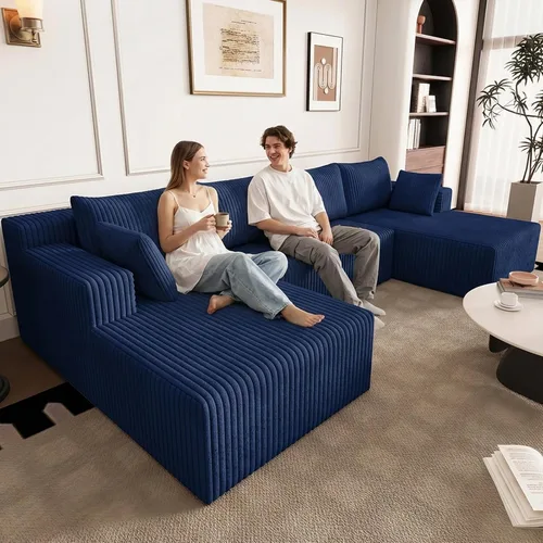 Vista 48 de Sofá seccional Cloud de 96 pulgadas, sofá deshuesado para sala de estar, sofá modular con asiento profundo, sofá de pana cómodo y esponjoso con Negro