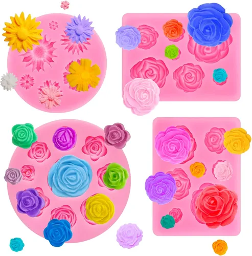 Vista 14 de 2 piezas de moldes de silicona con forma de flores, moldes de silicona para fondant y pastel, moldes de arcilla polimérica con forma de flor