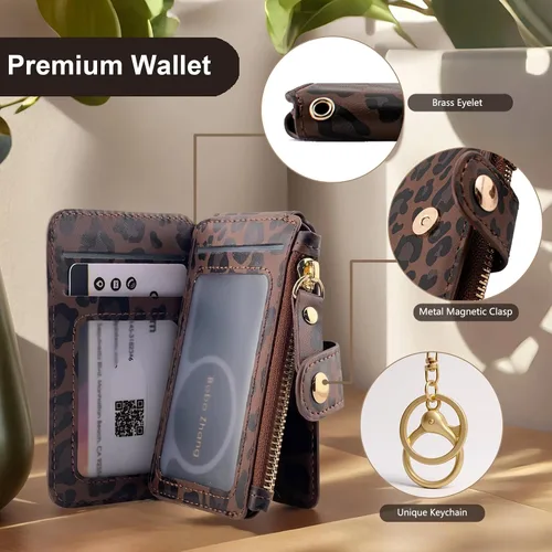 Vista 2 de Cartera con llavero, tarjetero con bloqueo RFID de piel, funda para tarjetas de crédito con cremallera para mujer