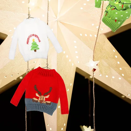 Vista 3 de Aoriher 3 piezas de ropa de muñeca de Navidad, accesorios de Navidad, conjunto de suéter pequeño, ropa de punto, alce, Navidad, árbol de Papá Noel