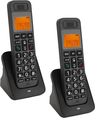 Vista 8 de PUSOKEI Teléfono inalámbrico con DECT 6.0, altavoz dúplex completo con pantalla LCD, teclas grandes, teclado iluminado, bloqueo de llamadas, aumento