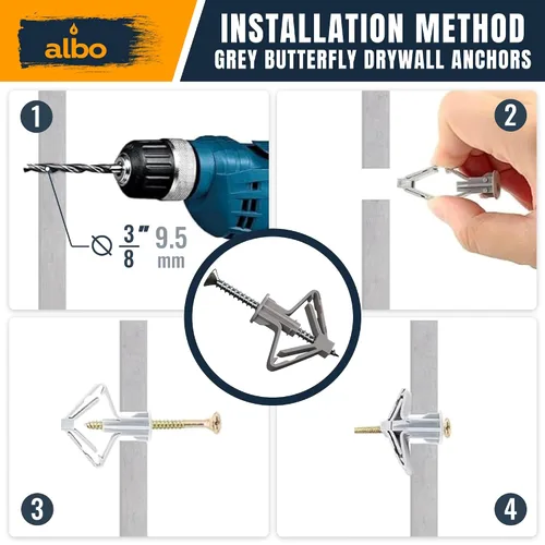 Vista 4 de Kit de anclaje para paneles de yeso Albo Anclajes de pared huecos con tornillos 50 piezas. (Anclaje gris 25 piezas + tornillos 25 piezas) Anclajes