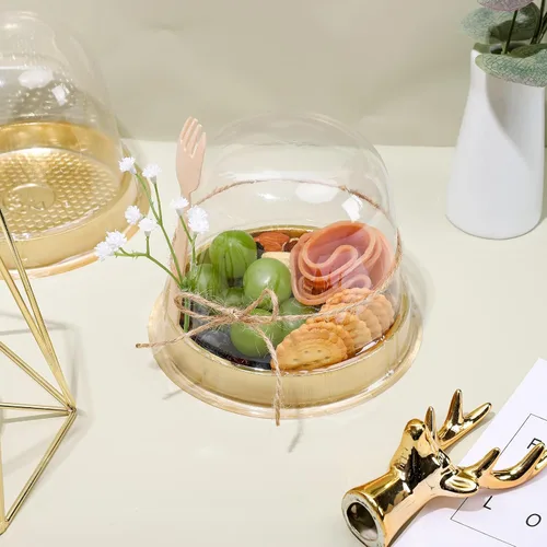 Vista 5 de Whaline - 50 juegos de envases desechables individuales para embutidos, cajas de pastel redondas de plástico transparente con tapas de cúpula, mini