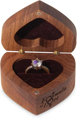Vista 2 de Caja de compromiso pequeña de madera en forma de corazón para propuesta, ceremonia de boda, regalo de cumpleaños (fórmula grabada de amor)