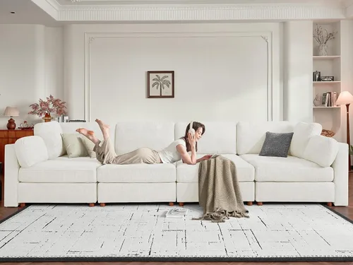 Vista 7 de CUGOAO Sofá biplaza extragrande de 83.5 pulgadas, sofás para sala de estar, sofá nube de felpilla de asiento profundo, sofá modular seccional, funda