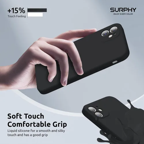 Vista 5 de SURPHY Diseño para iPhone 11 con protección de cámara, diseño delgado de borde recto, funda de silicona líquida para iPhone 11 de 6.1 pulgadas, negro