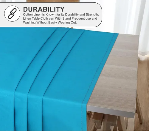 Vista 4 de RUVANTI Paño de Mesa de Lino de Algodón Rectangular 108x60 Pulgadas, Borde Clásico, Resistente a Manchas, Paño Lavable Perfecto para Cubrir Mesa