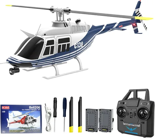 Vista 11 de Helicóptero de control remoto C138, helicóptero Bell206 a escala 1:33, 2.4G, 4 canales, RTF, monohélice libre, posicionamiento de flujo óptico