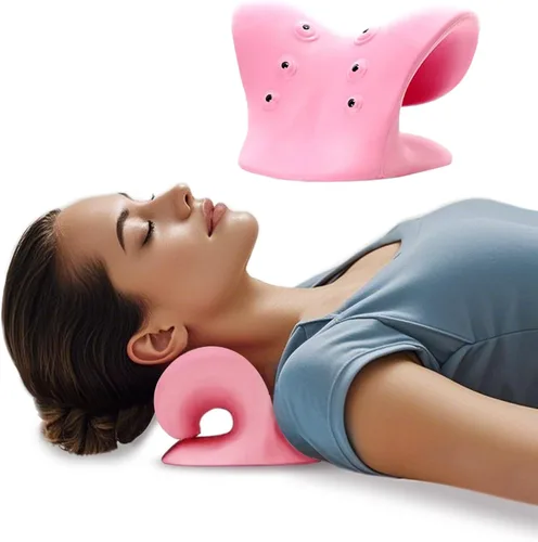 Vista 9 de Estirador de cuello con terapia magnética de acupresión para aliviar el dolor, relajante de cuello y hombros, almohada quiropráctica, restaurar