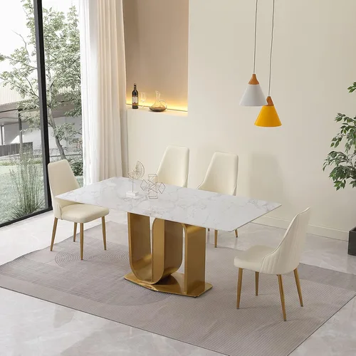 Vista 2 de Juego de mesa de comedor moderno de 71 pulgadas para 6, mesa de cocina rectangular con 6 sillas de comedor tapizadas, juego de mesa de comedor