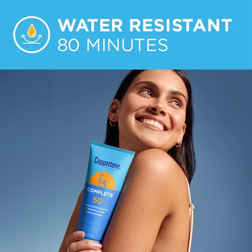 Vista 6 de Coppertone Loción completa de protección solar SPF 50, protector solar facial y corporal, ligero, resistente al agua, 7 onzas líquidas