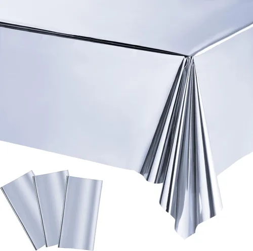 Vista 12 de Tatuo Juego de 3 manteles de mesa de fiesta rectangulares de papel de aluminio, mantel de mesa de plástico brillante impermeable de 54 x 108 Dorado