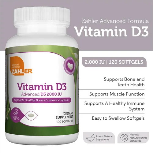 Vista 5 de Zahler - Cápsulas blandas avanzadas de vitamina D3 de 2000 UI (120 unidades) Kosher Apto para vegetarianos Vitamina D para apoyo inmunológico