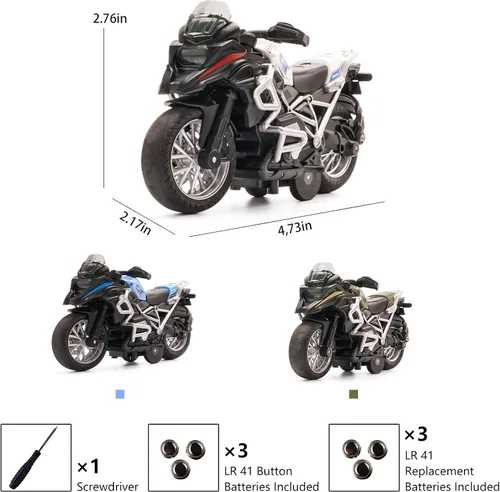 Vista 5 de Juguete de Motocicleta de Metal Fundido - Juguetes de Retroceso con Sonido y Luz, Juguetes de Motocicleta para Niños, Juguetes para Niños de 3-9 Azul