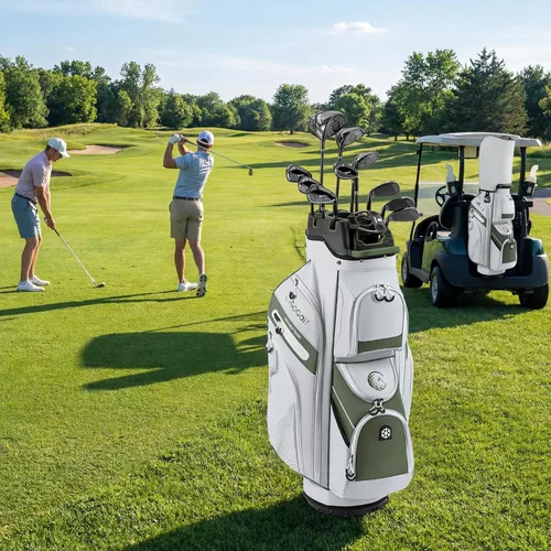 Vista 7 de Tangkula Bolsa de carrito de golf con divisores de longitud completa de 14 Verde y Blanco