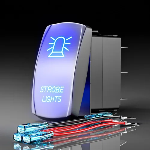 Vista 9 de Interruptor basculante con luz LED de barra, interruptor de palanca grabado con láser ENCENDIDO/APAGADO SPST de 5 pines 12V 24V cables de puente