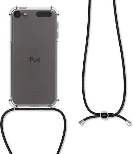 Vista 5 de kwmobile Funda cruzada compatible con Apple iPod Touch 6G / 7G (6ª y 7ª generación), funda de TPU transparente con correa para el cuello, negro