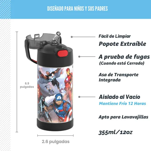 Vista 2 de THERMOS FUNTAINER Botella de agua con pajita, 12 onzas, Avengers