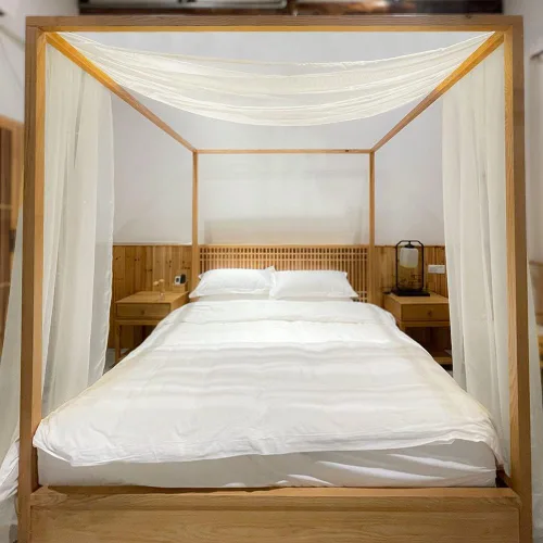 Vista 18 de Linentalks Cortinas de cama negras para cama Queen y matrimonial, bufanda de cama, cenefa transparente, cortinas de cama con toldo de cuatro postes