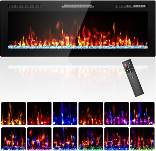 Vista 13 de Chimenea eléctrica ultrafina de 40" empotrada montada en la pared