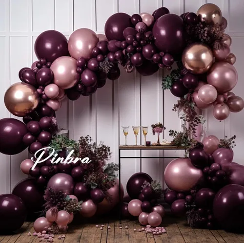 Vista 5 de Globos Burdeos Doble Relleno Morado Oscuro Ciruela Malva Guirnalda de Globos Granate Magenta Globos de Látex para Cumpleaños Despedida de Soltera