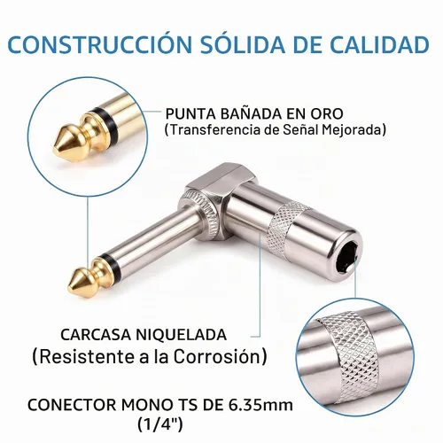 Vista 3 de Enchufe de ángulo recto de 90 grados de audio de 1/4 pulgadas, conector de soldadura TS mono macho resistente de 0.250 in para cables de altavoz