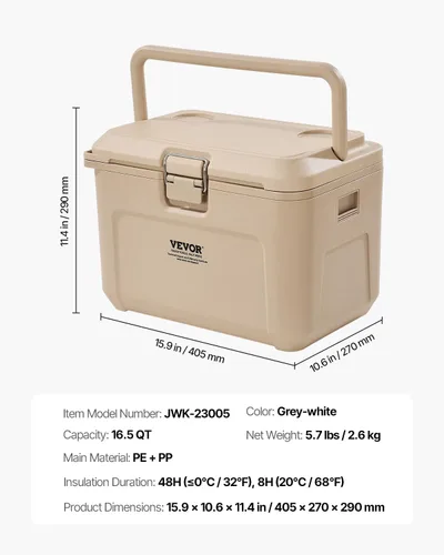 Vista 7 de VEVOR Portable Cooler,Hard Cooler with Ice Retention, Heavy-Duty Handles and Strap, Lightweight Rigid Material Insulated Portable Cooler, Suitable