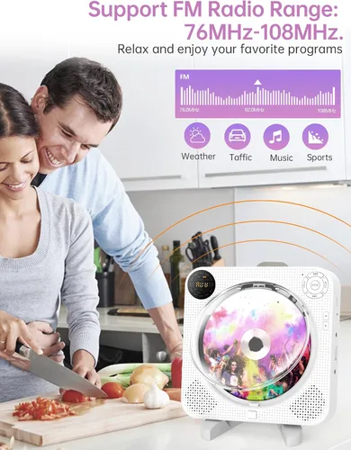 Vista 11 de DESOBRY Reproductor de CD de pared Bluetooth con altavoces Control remoto