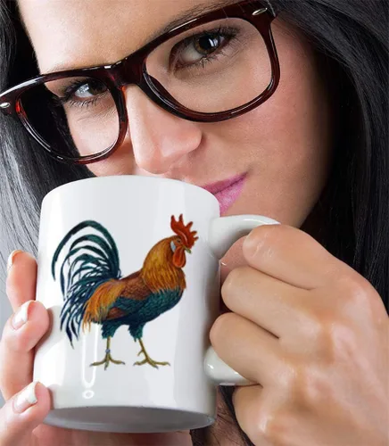 Vista 5 de Taza de café personalizada de 11 onzas de gallo con aspecto vintage J Animals Farm & Domesticated Ceramic Tea Cup Design Only