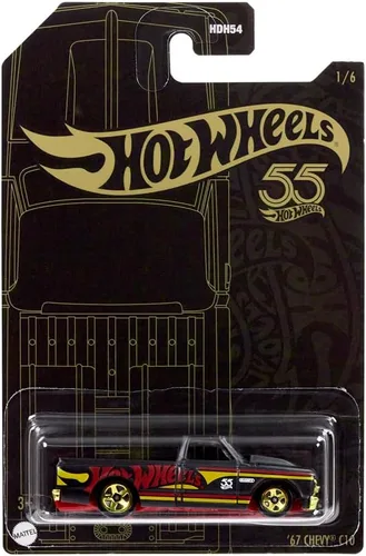 Vista 5 de Hot Wheels - Vehículo coleccionable fundido a presión, edición 55 aniversario, negro y dorado, inspirado en la camioneta Chevy C10 '67 ~ 1/6