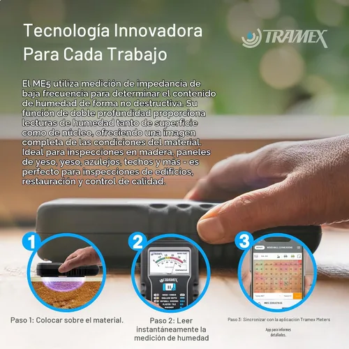 Vista 4 de Tramex Moisture Encounter ME5 Medidor sin clavijas para medir el contenido de humedad en madera, paneles de yeso y materiales de construcción