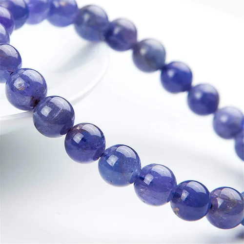 Vista 2 de Joyería de tanzanita natural de 0.315 in para mujeres y hombres, piedra azul de cristal piedra preciosa redonda cuentas elásticas pulsera de moda