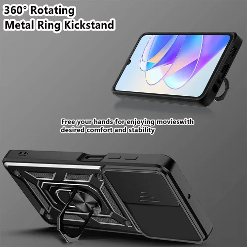 Vista 3 de ZMONE - Funda para teléfono Honor X7A con protector de pantalla de vidrio, [2 unidades] cubierta protectora de cámara deslizante integrada, funda