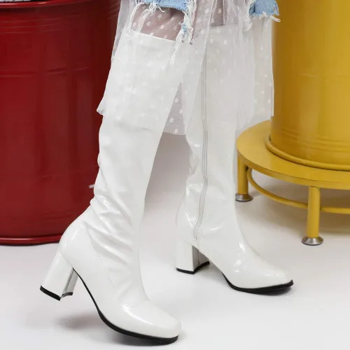 Vista 6 de Botas de charol para mujer, botas altas hasta la rodilla, piel sintética con zíper