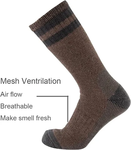 Vista 4 de CEREBRO Calcetines de lana merino para hombre, calcetines acolchados a media pantorrilla, que absorben la humedad, calcetines de senderismo
