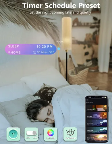 Vista 5 de Lámpara de pie inteligente funciona con Alexa y Google Home, cambio de color, regulable sin escalones para sala de estar, modernas lámparas WiFi